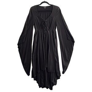 TORRID Women Witch Hi Lo Hem Lace Up Bell Sleeve Dress Sz M/L Black Goth 32-3